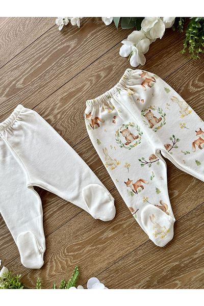 PATSAN Organic Cotton 2-Piece Baby Booties Pajamas Bottom Set Bear Squirrel