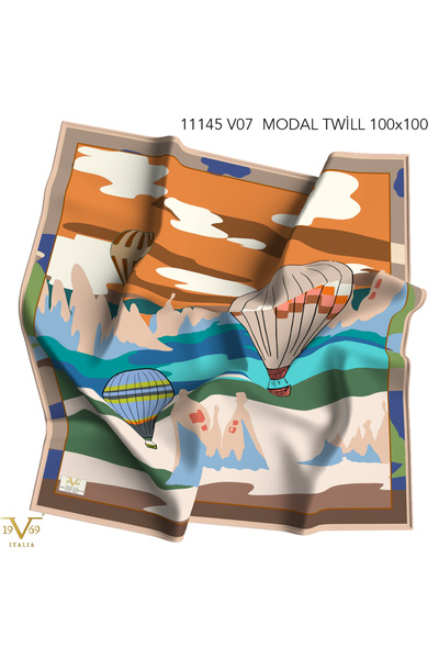 19V69 ITALIA Desenli Modal Twil Seri Seri Eşarp Askısı İle Birlikte 100X100 cm