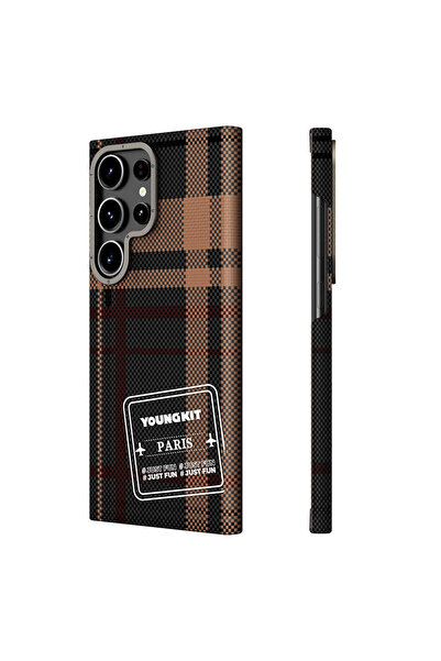 Youngkit Galaxy S24 Ultra Uyumlu Kılıf Ekose Desenli Youngkit Gezhi Serisi Ka...