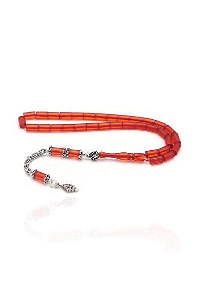 Midyat Nurtaş Gümüş Red Little Rosary with Silver Tassels - Clamping Amber Mo...