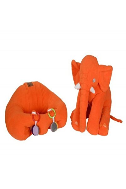 BEBEYATMAZ وسادة جلوس داعمة للأطفال باللون البرتقالي مع خشخيشة وفيل نوم برتقالي