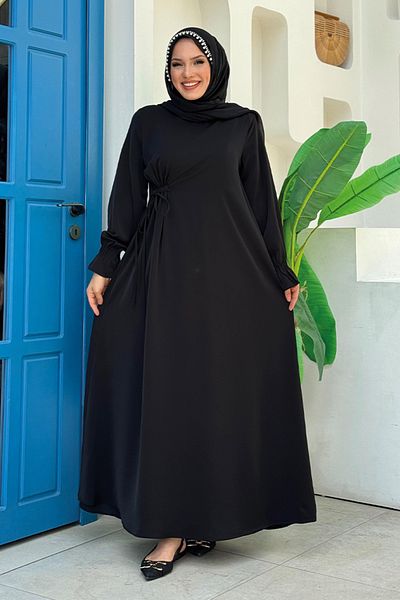 Bym Fashion Μαύρο φόρεμα με κορδόνι στο πλάι - 6017