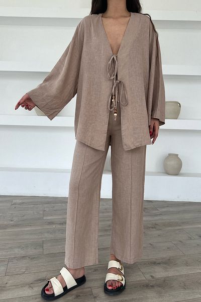 Seda Yalçın Atelier Lavin Linen Set - Front Tie Mink