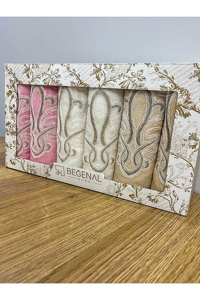 AYHANHOME 50x90 Boxed - 6-Piece French Guipure and Patterned Luxury Dowry Hand Face Towel Set