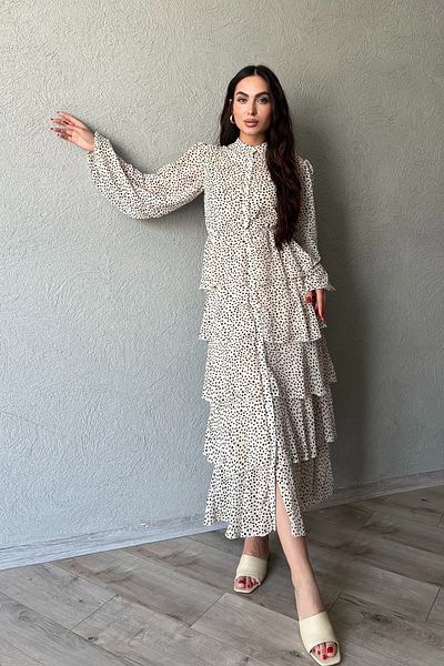 Seda Yalçın Atelier Polka Dot Ecru Chiffon Layered Dress - Flywheel Detail