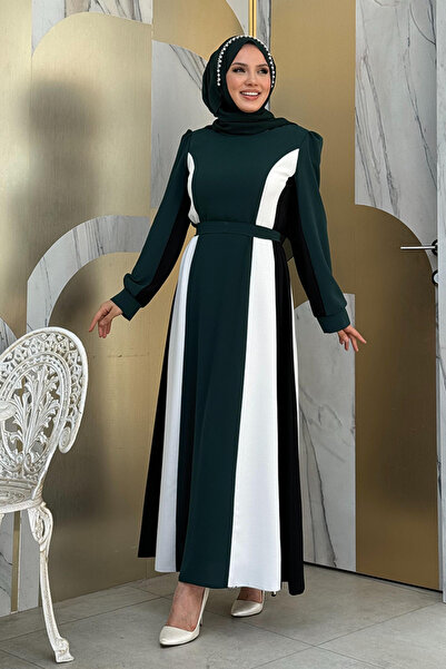 Bym Fashion Τρίχρωμο φόρεμα με ζώνη 3901 - Emerald