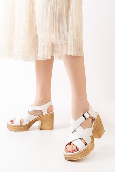 asmi shoes Sandale cu toc cu platformă, cu curele în cruce albă, branț ortopedic (8 cm).