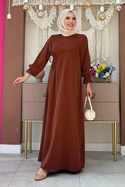 Bym Fashion Μοντέλο Καφέ Φόρεμα 6017 με Γραβάτες στο πλάι και στο πλάι