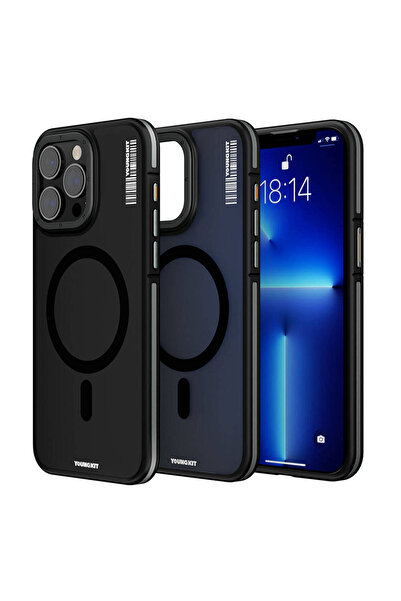 Youngkit iPhone 13 Pro Max Uyumlu Kılıf Magsafe Şarj Özellikli Youngkit Rock Sand Serisi Kapak Siyah