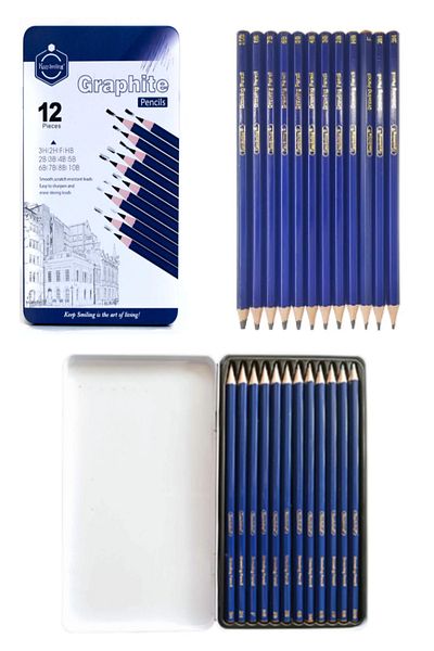 GLANCE Set of 12 Graduated Pens - Keep Smiling Metal Box
