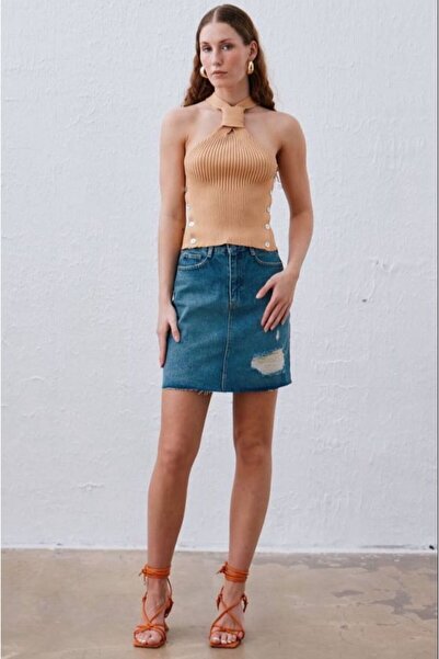 Oyer Moda Коротка рвана джинсова спідниця
