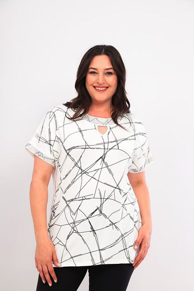 ALTUN TASARIM Oversize Women's Blouse - Stripe Pattern, Stone Detailed Sleeve and Collar