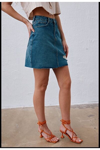 Oyer Moda Коротка рвана джинсова спідниця