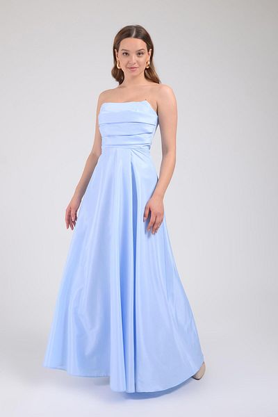 SpringStore Rochie de seara din tafta albastra fara bretele