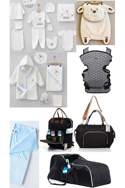 HİD MARKET 10-Piece Set of All Maternity Necessities - Hospital Exit, Robe, Backpack and Shoulder Bag, Carrycot, Kangaroo, Underlay