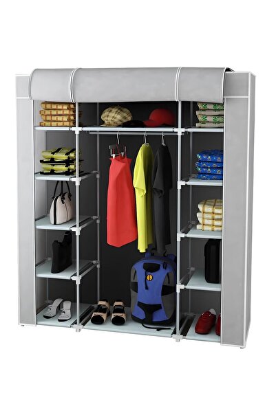 BYMÜHENDİS ByMühendisÇift Yandan Raflı Metal Profilli Bez Gardrop