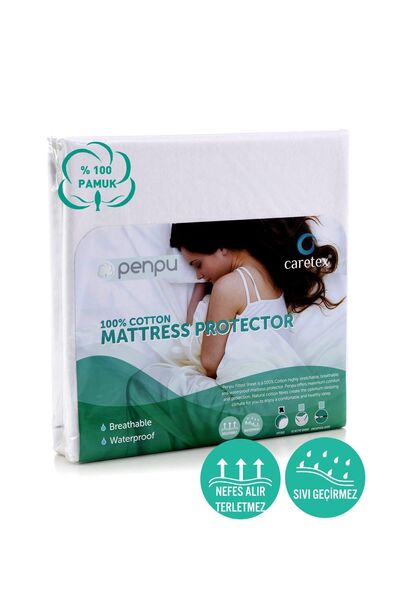 CARETEX Fitted Su Sıvı Geçirmez Pamuklu Yatak Koruyucu Alez