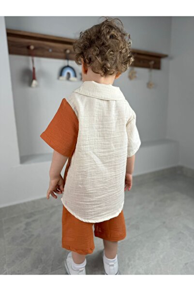 Minizade Men's Summer Holiday Two Pieces Set - Shirt and Shorts, Pocket Detail, Special Occasion