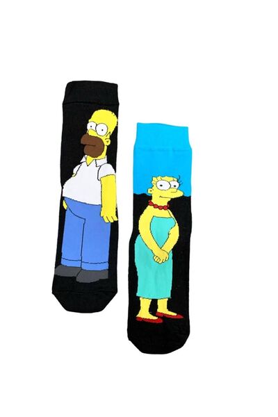 AL Bİ 90LIK Set of 2 Homer Simpson and Marge Simpson Cotton Socks