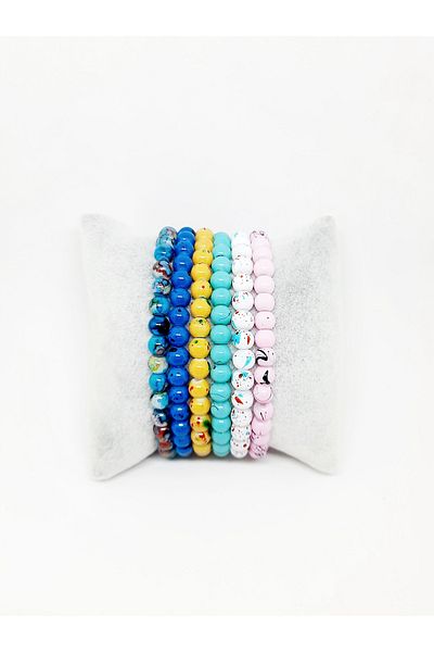 Kusakli 6-Piece Summer Colorful Women's Ankle Set - Glass Bead Detailed