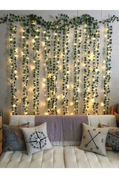 ALSHOP 12 Adet Ledli Yeşil Sarmaşık Perde Ve Salon Süsleme Çiçeği Işıklı Pill...