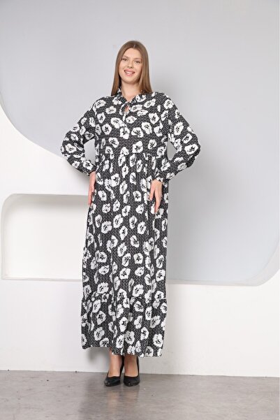 mervemoda Βαμβακερό ύφασμα - Γυναικείο μακρυμάνικο καλοκαιρινό φόρεμα