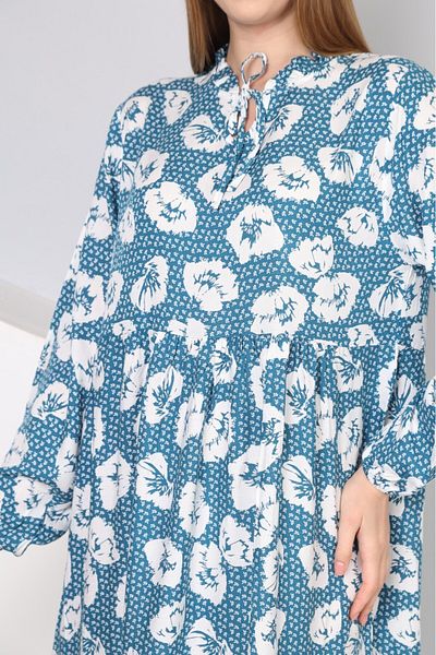 mervemoda Βαμβακερό ύφασμα - Γυναικείο μακρυμάνικο καλοκαιρινό φόρεμα