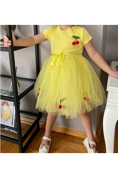 nc gift Rochie Printesa din Tulle cu fustă Tutu căptușită Bumbac pentru Fata - mânecă scurtă