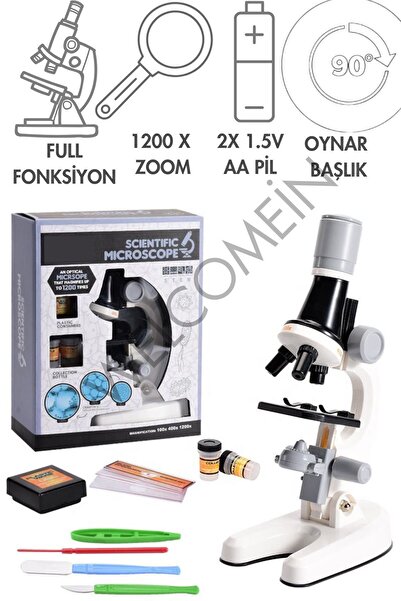welcomein Işıklı Objektif Mikroskop Çocuklar İçin Ders Ve Eğitim Okulda Kullanılabilir 1200X Zoom, Dahili Tüp