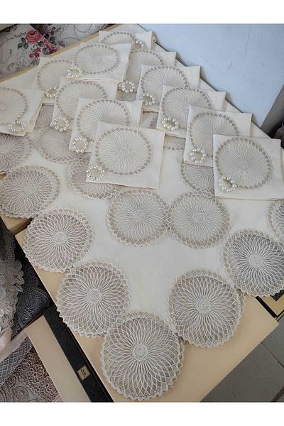 Çt Çeyizci Tekstil Set Fete de Masa de Lux pentru 12 Pers - 26 Piese Crem