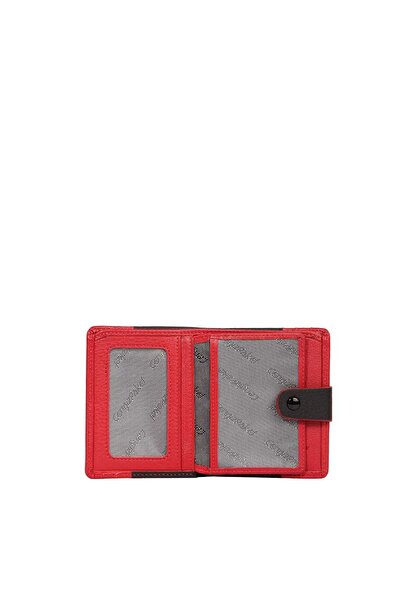 CENGİZ PAKEL Genuine Leather Cengiz Package Card Holder - Money Compartment, Black and Red 2481