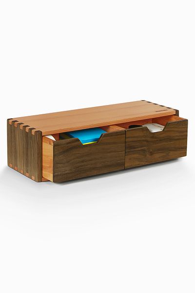 Woodsaka Desna Mini Cabinet - Multi-Purpose Organizer and Stationery Storage Box, Walnut and Hornbeam