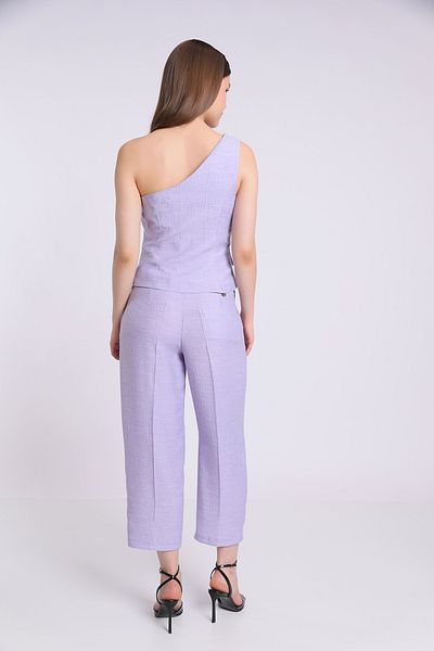 Yake Back Elastic Waist, Pockets, Cigarette Legs, Special Texture Polyester Fabric Trousers