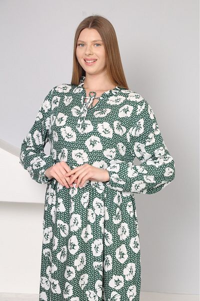 mervemoda Βαμβακερό ύφασμα - Γυναικείο μακρυμάνικο καλοκαιρινό φόρεμα