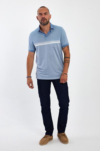 ENQUE Ανδρικό μπλουζάκι Comfort Basic Polo με τσέπη μακρύ γαλάζιο