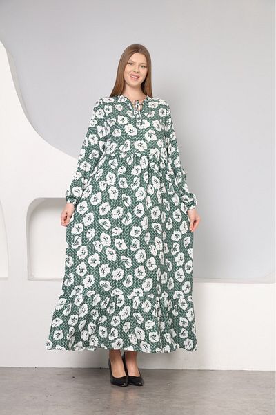 mervemoda Βαμβακερό ύφασμα - Γυναικείο μακρυμάνικο καλοκαιρινό φόρεμα