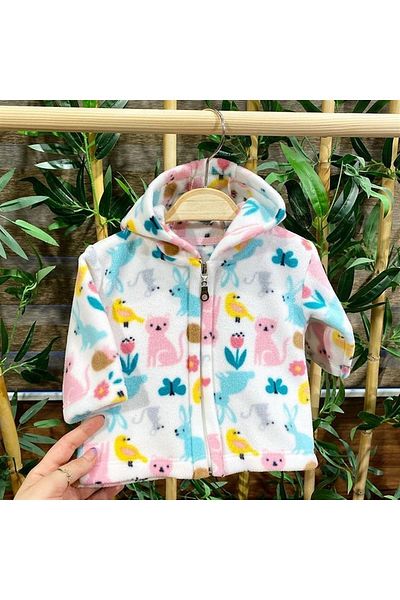 PATSAN Zipper Hooded Fleece Baby Cardigan Rabbit Bird Flower