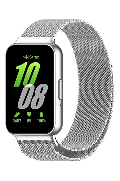 NovStrap Samsung Galaxy Fit 3 ile Uyumlu Kordon Mıknatıslı Metal Hasır Kordon...