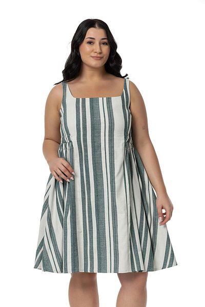 DISENTIS MODEST Rochie mini din in verde - Marime Plus, Detaliu cu strângere laterală și cravată la spate