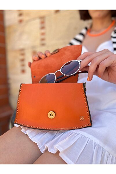 Tuvita Collection Bodrum %100 Deri El Yapımı Kadın Turuncu Orange Omuz Askılı...