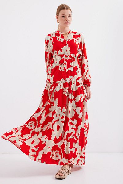 Bigdart 2423 Model V. Red Authentic Patterned Dress