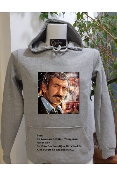 ÇİZGİM ATÖLYESİ Unisex siva Sa kapuljačom Yilmaz South (Ugly King) Štampano d...