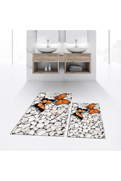 Hey Home Digital Printed Non-Slip Base Washable Double Bathroom Mat Toilet Se...
