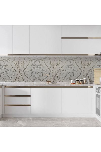 Bien Home 50x100 CM PVC Foil with Glossy White and Silver Marble - Adhesive Coating BH622