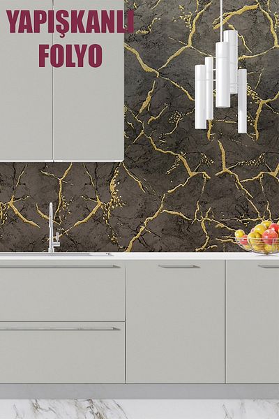 Bien Home Bien Exclusive 50x100 CM - Dark Grey and Gold Marble PVC Foil Coating BH625