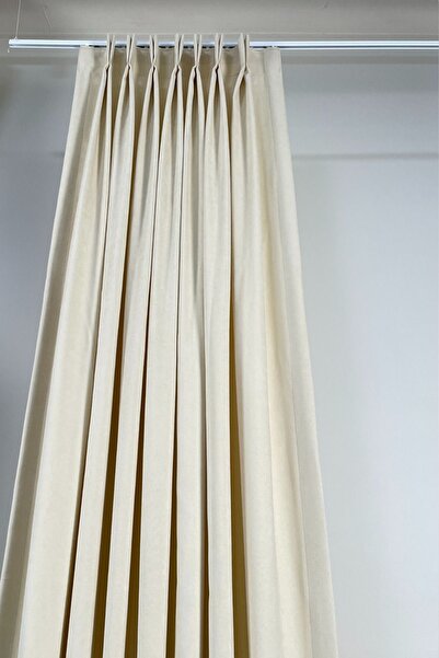 ARIKAN HOME Yüksek Kalite Yıkanabilir Bej Renk Amerikan Pile Fon Perde (1/3 S...