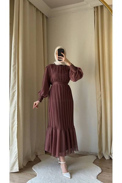 BestShopping Janjan Pleated Evening Dress Rose Brown