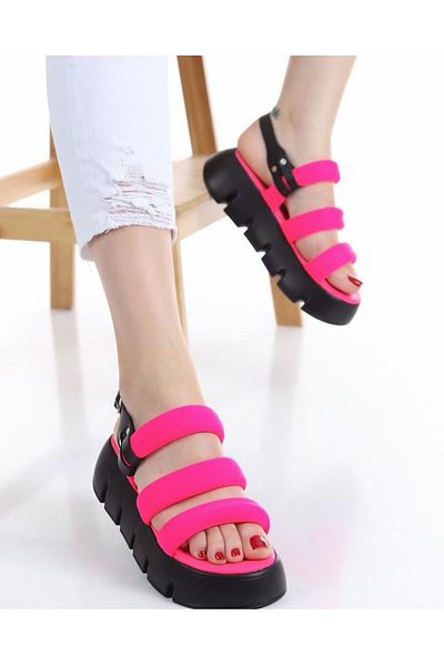 Afilli Femei Fuchsia Negru Subțire Bandă simplă Gros Platformă înaltă Talpă în aer liber Sandale sport zilnice Pantofi de vară