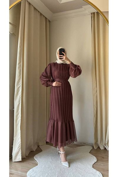 BestShopping Janjan Pleated Evening Dress Rose Brown