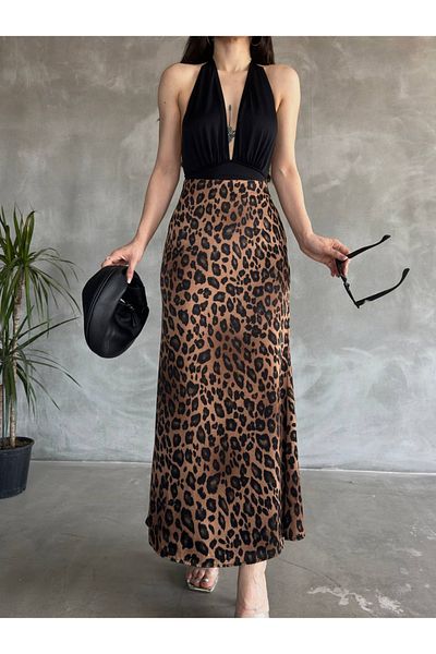 Ekim Store Fusta lungă din satin leopard